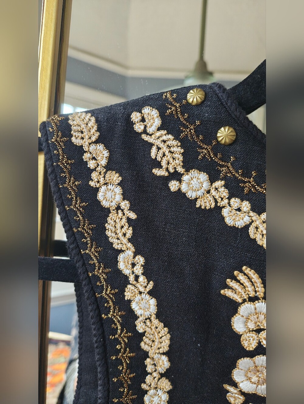 Spell Black Remi vest With Embroidered Gold & Cream FloralAccents, Small, NWT - Picture 8 of 8